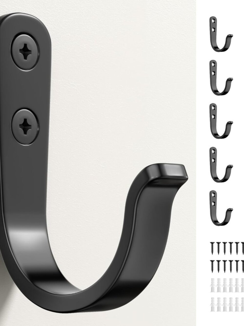 10Pcs Wall Hooks for Bathroom, Kitchen, Closet, and Garage - Black Metal Hooks f